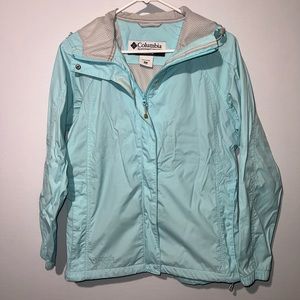 Columbia Hooded Full Zip Rain Jacket Lovely Easter Egg Blue Excellent Condition